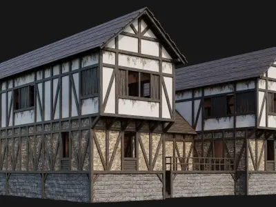 217-218-219-220 Old Medieval Houses Pack 4K Textures Low-poly 3D model