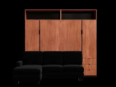 Black Sofa Wall Bed Wooden Cabinet Closed 3D model