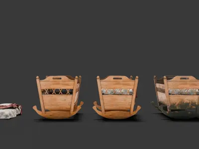 Old wooden Baby Cradle  4k pbr  Low-poly 3D model