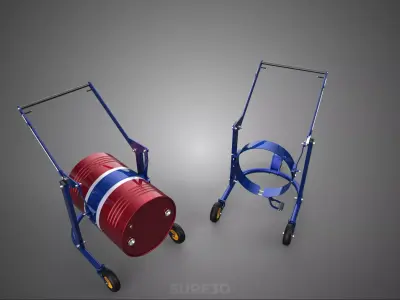 THREE 3 WHEELS DRUM BARREL HANDLING TROLLEY CART CADDY HANDTRUCK 3D model