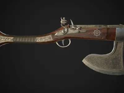 Flintlock Axe-Gun - model and textures Low-poly 3D model