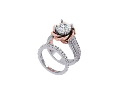 Solitaire Flower Engagement Ring Bridal Set 3D print model