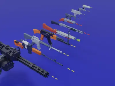 3D Game Low Poly Guns Pack Low-poly 3D model