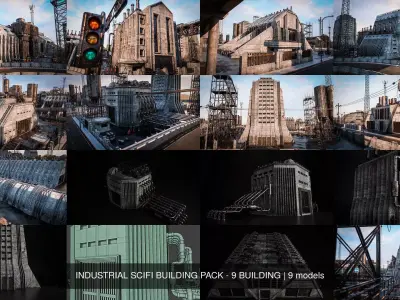 INDUSTRIAL SCIFI BUILDING PACK - 9 BUILDING purchase