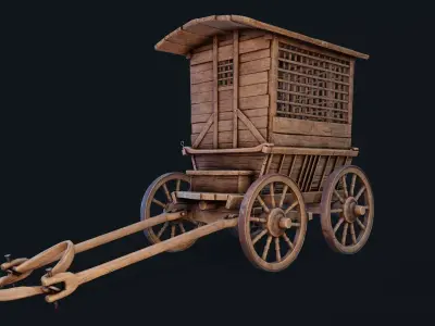 Medieval Prisoner Cart Low-poly 3D model