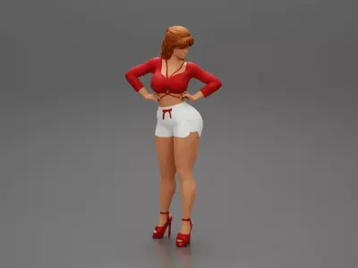 Sexy girl in short and heels posing 3D print model