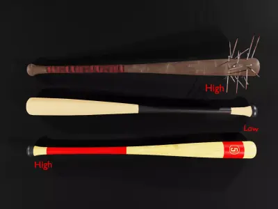 Baseball bat pack Low-poly 3D model