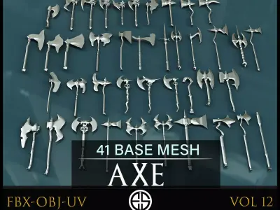 41 Models Of Weapons - Cold Weapons-Axe Base Mesh - 3D -Vol 12 Low-poly 3D model