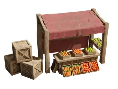 Medieval Market Stall Low-poly 3D model