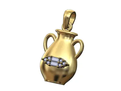 Diamond baguette cluster urn pendant charm with bail 3D print model