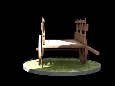 Wooden cart 3D model 7