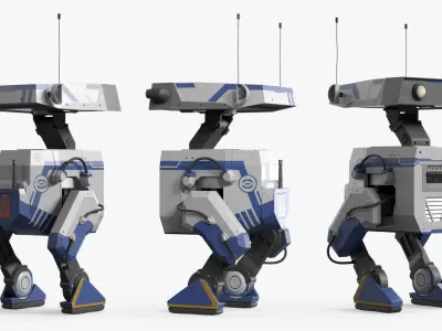  Nvidia AI Patrol Unit with Antennas White Blue Rigged for Cinema 4D 