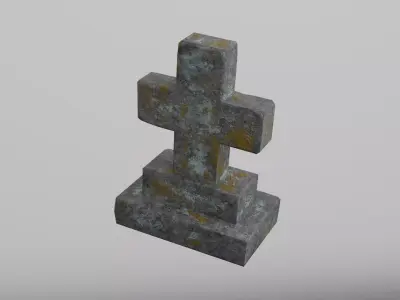 Old Cemetery Gravestone Cross with Moss and Patina Low-poly 3D model
