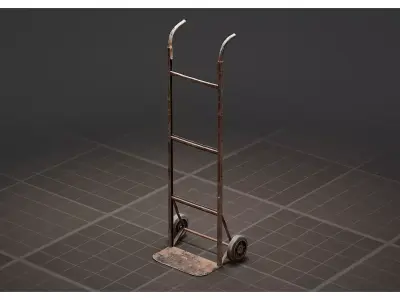 Old Rusty Metal Warehouse Hand Truck Cart Dolly Low-poly 3D model