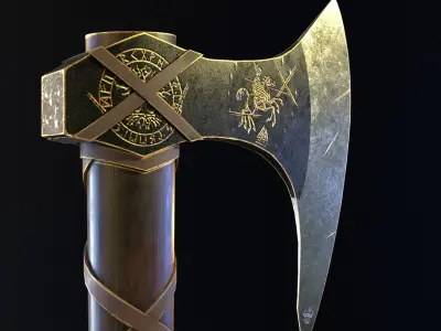 Nordic Gold - Silver  Axe  Low-poly 3D model