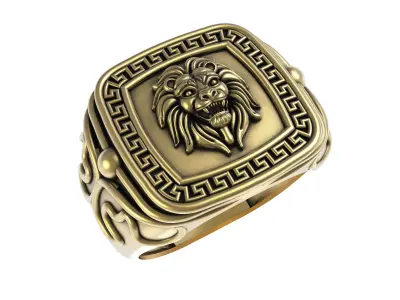 Lion Face Greek Key Ring 3D print model