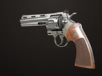 Revolver 05 Silver Colt Python All PBR Unity UE Textures Low-poly 3D model
