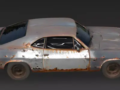 Realistic Wrecked Muscle Car 3D Model Low-poly 3D model