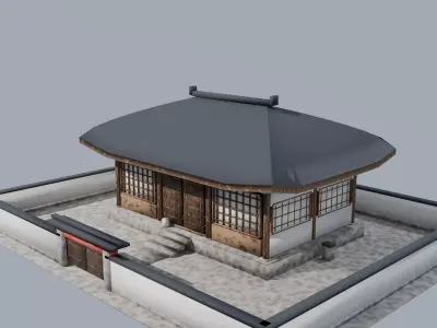 Korean Traditional Hanok House Low Poly PBR  Low-poly 3D model