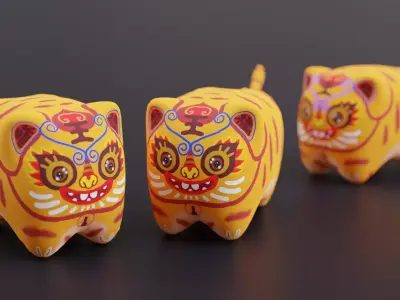 Chinese-style fabric tiger toy Blender Roblox game pet Low-poly 3D model