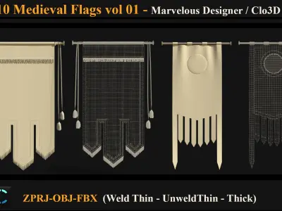 10 Medieval Flags  3D model
