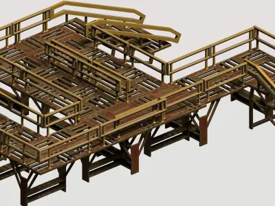 Modular game asset stair platform Low-poly 3D model