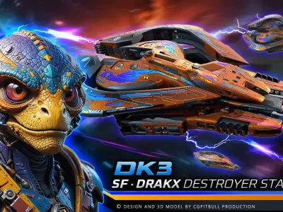 DRAKX - ALIEN Destroyer DK3 Low-poly 3D model