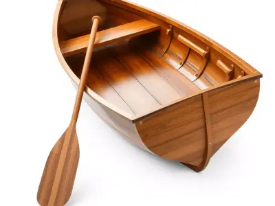 Wooden Rowboat with Paddle Model Pack Low-poly 3D model