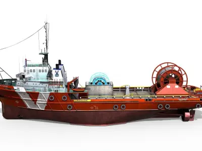 AHTS VOS Hunter 1979 Anchor handling tug supply Low-poly 3D model