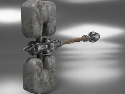 Stone medieval hammer covered with metal and patterns Free 3D model