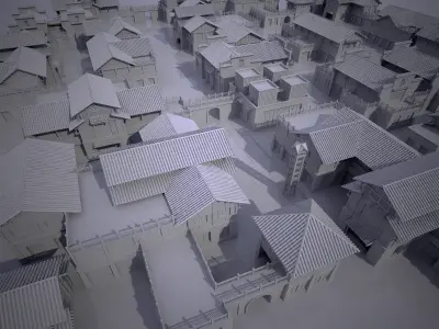 town Chinese style commercial residential buildings 3D model
