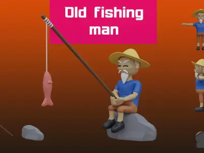 Old Fishing man Low-poly 3D model