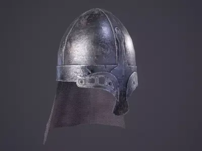 Medieval battle helmet Low-poly 3D model