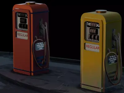Vintage Gas Pump Pack - Retro Fuel Dispenser Low Poly PBR Low-poly 3D model