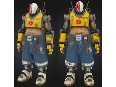 Urban Bot with Exposed Belly Low-poly 3D model