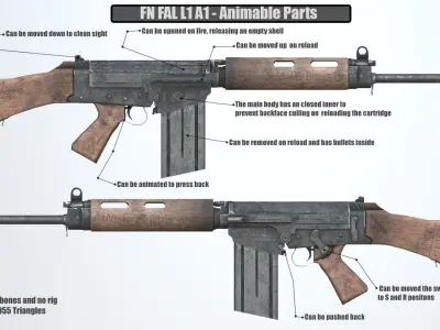 PBR FN FAL Rifle War Low-poly 3D model