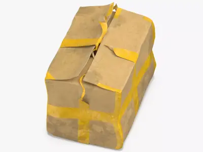 Old Damaged Dirty Cardboard Box Yellow Tape 3D model