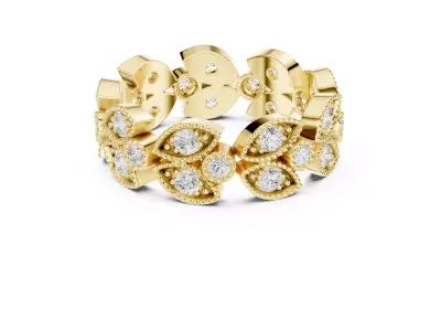 Vintage Marquise Floral Eternity Band Milgrain Diamond Ring CAD 3D print model