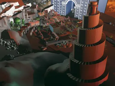 aliraq computer screen showing city Low-poly 3D model