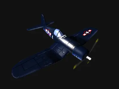 Low-poly F4U fighter plane flying Free low-poly 3D model