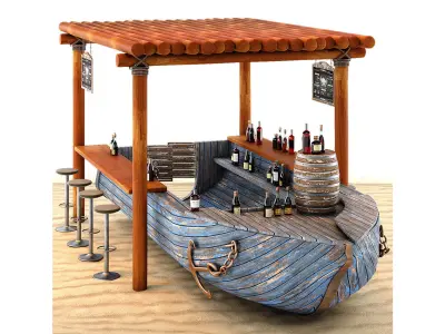 Rusty boat Vessel ship bar restaurant beach 3D model