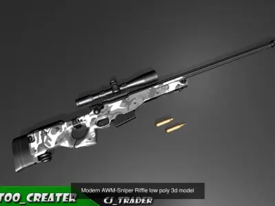 Modern AWM-Sniper Riffle HQ Lowpoly 3D Model 3D Model Pack