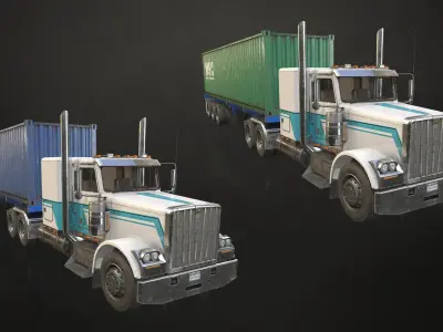 Flat Top Semi Truck Container Trailer Low-poly 3D model