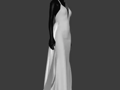 Woman white low back dress Low-poly 3D model