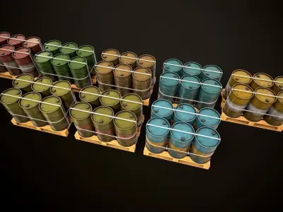 Large set of metal barrels Low-poly 3D model