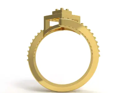 Round Diamond Square Shape Halo Double Bypass Ring 3D print model
