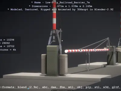 Low-Poly Railroad Barrier 7m Low-poly 3D model