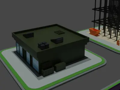 lowpoly city building with metal structure Free low-poly 3D model