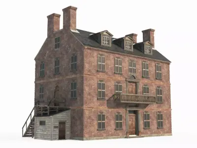 18th century architecture urban buildings shops 3D model
