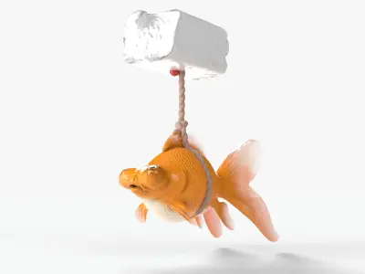 Orange gold fish bladder issue Low-poly 3D model